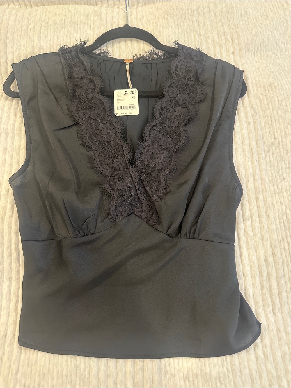 Free People Black Lace-Trim V-Neck Tank